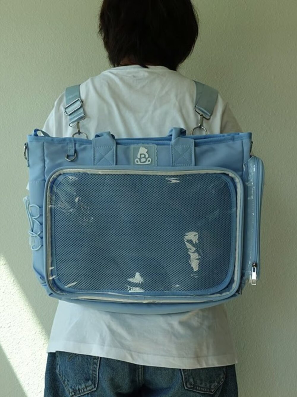 BLUE Large Ita Bag Backpack Crossbody Tote Kawaii Anime Pin Display, Y2K Itabag